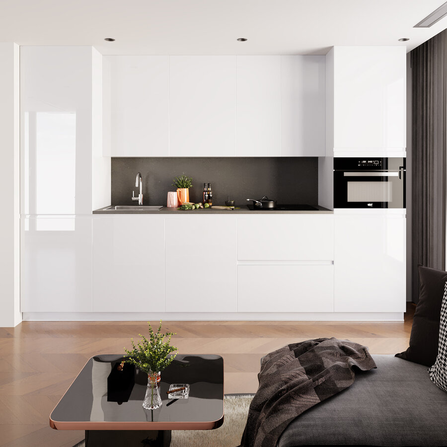 Eco Akkermunt Rechte Keuken Hoogglans Alpine Wit Eco Akkermunt Rechte Keuken Hoogglans Alpine Wit