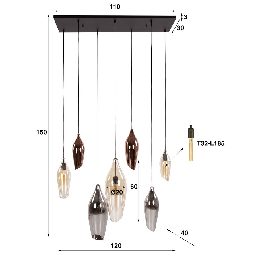 Cocoon Glazen Hanglamp 4+3L Mix Cocoon Glazen Hanglamp 4+3L Mix