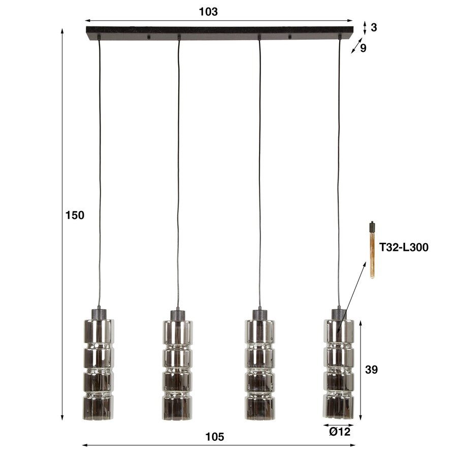 Adel Glazen Hanglamp 4L Adel Glazen Hanglamp 4L