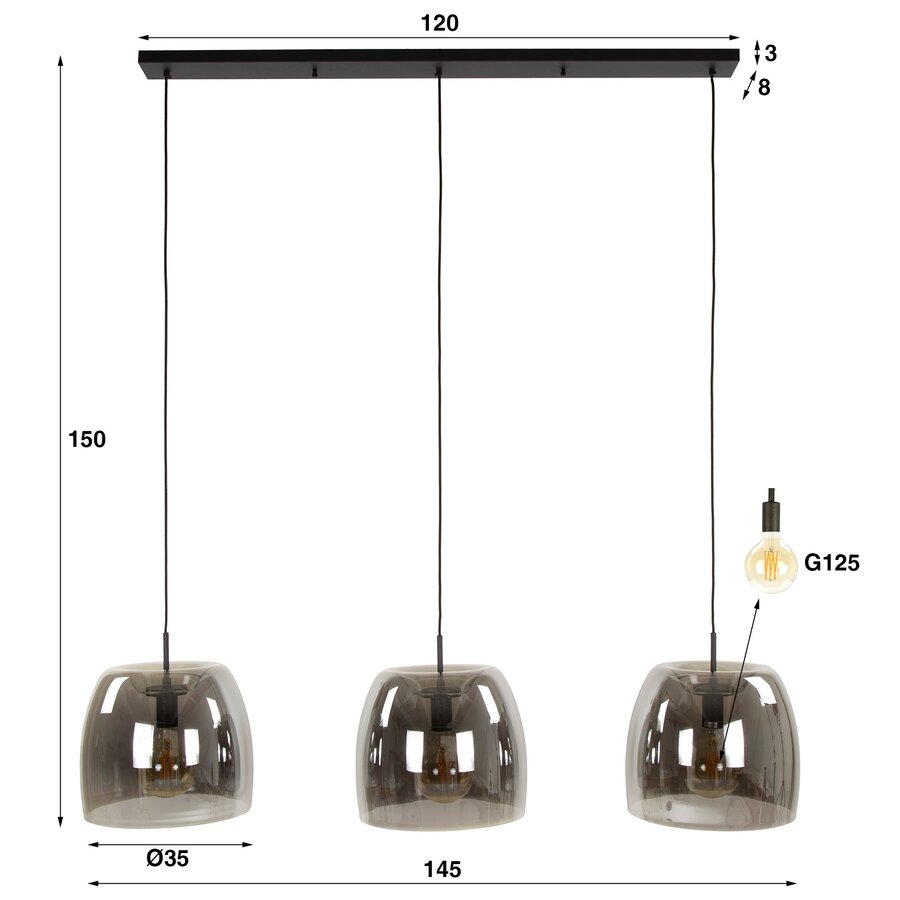Drift Glazen Hanglamp 3L Gerookt Grijs Drift Glazen Hanglamp 3L Gerookt Grijs