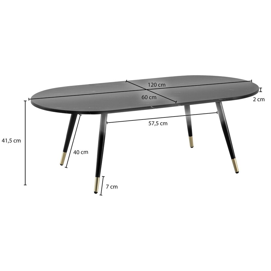 Vetra Ovale Salontafel Zwart Marmerlook