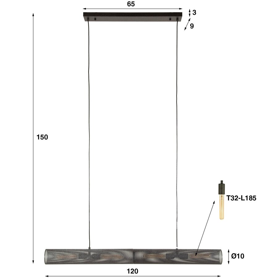 Tube Mesh Hanglamp Artic Zwart 120 cm Tube Mesh Hanglamp Artic Zwart 120 cm