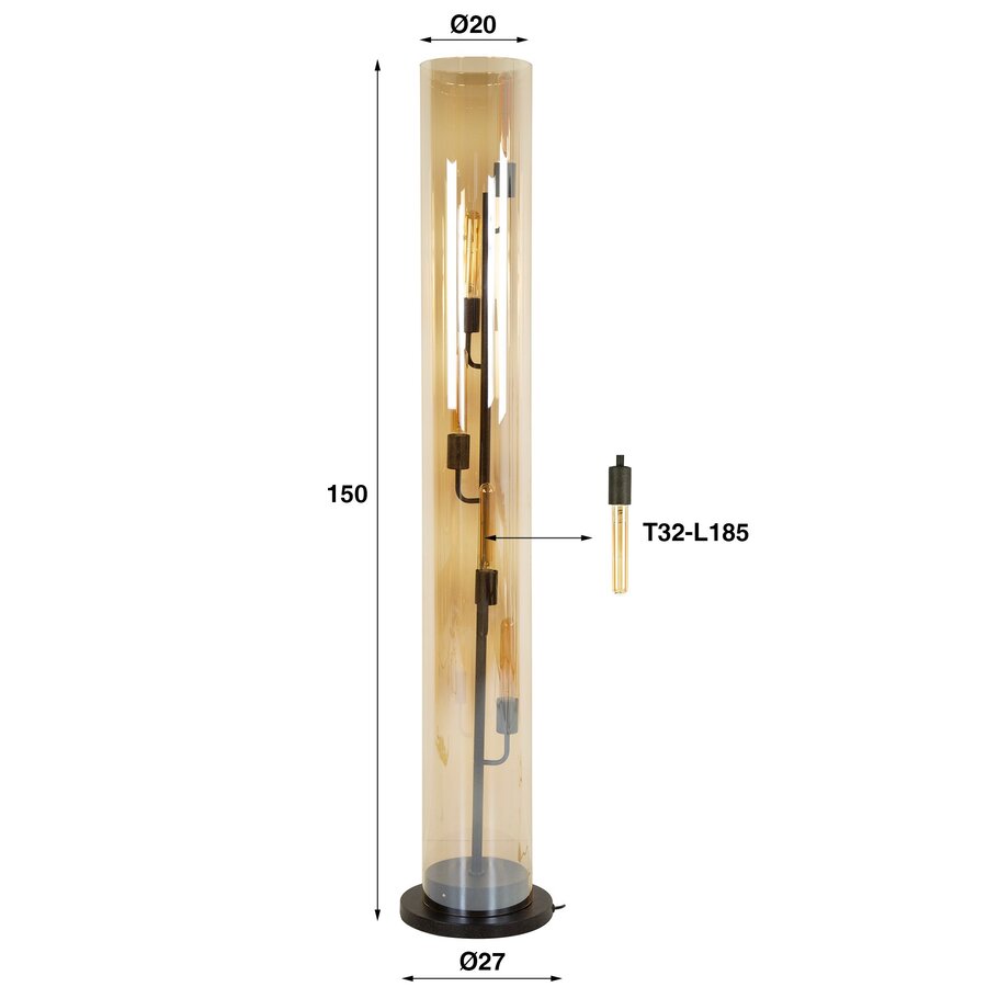 Tube Amber Glas Vloerlamp 5L Tube Amber Glas Vloerlamp 5L