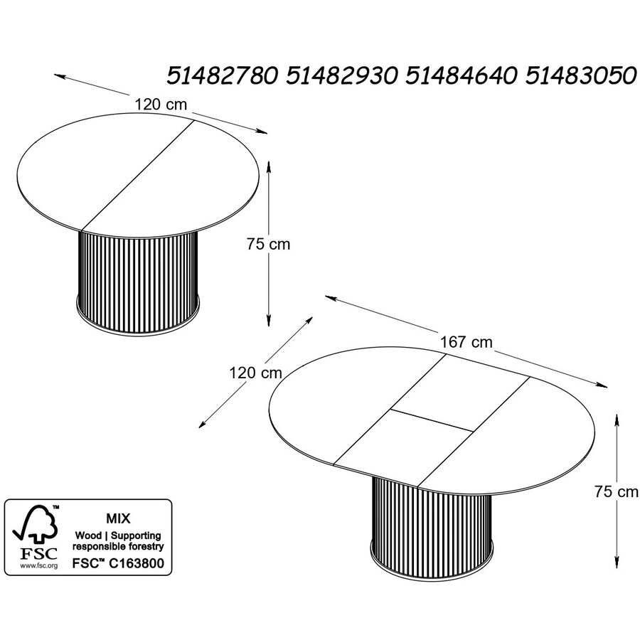 Nola Rond/Uitschuifbaar Eettafel Wit Eiken Nola Rond/Uitschuifbaar Eettafel Wit Eiken