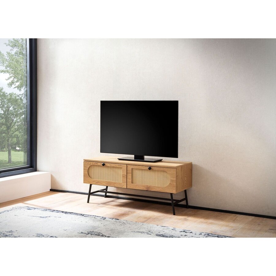 Nazar Eiken / Rattan TV-Meubel met 2-Lades Nazar Eiken / Rattan TV-Meubel met 2-Lades