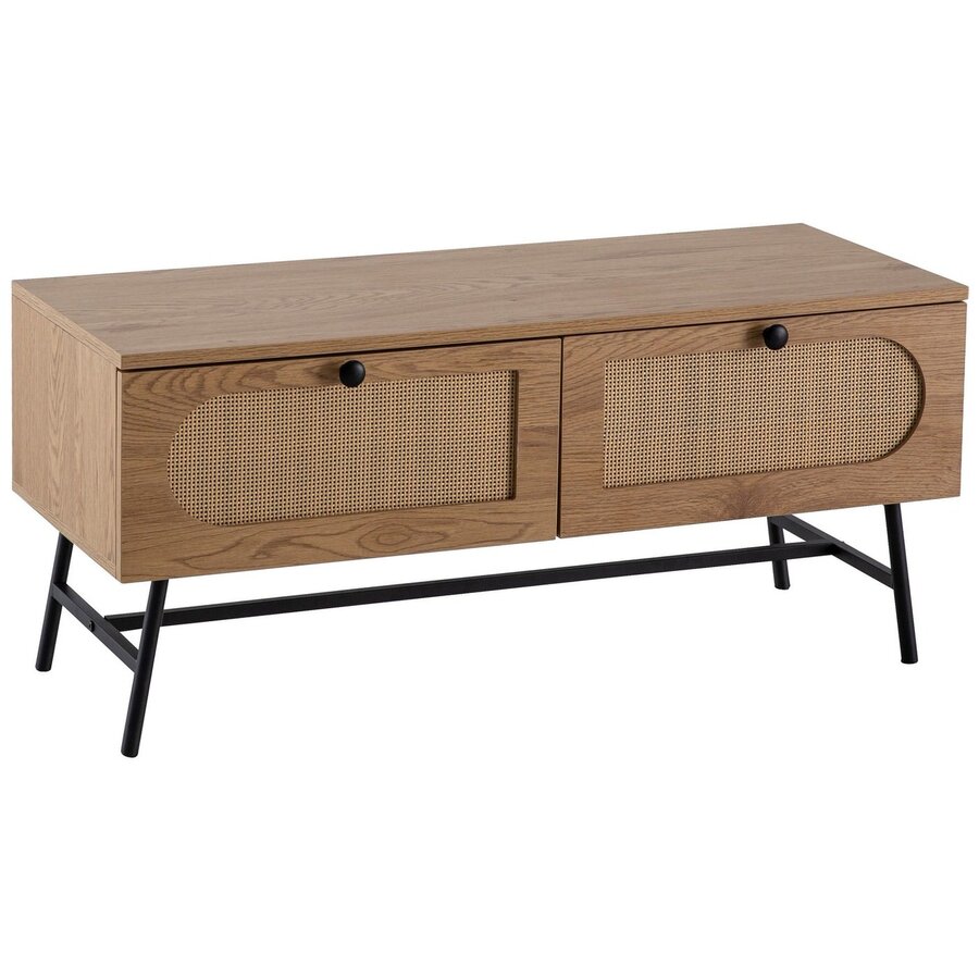 Nazar Eiken / Rattan TV-Meubel met 2-Lades Nazar Eiken / Rattan TV-Meubel met 2-Lades