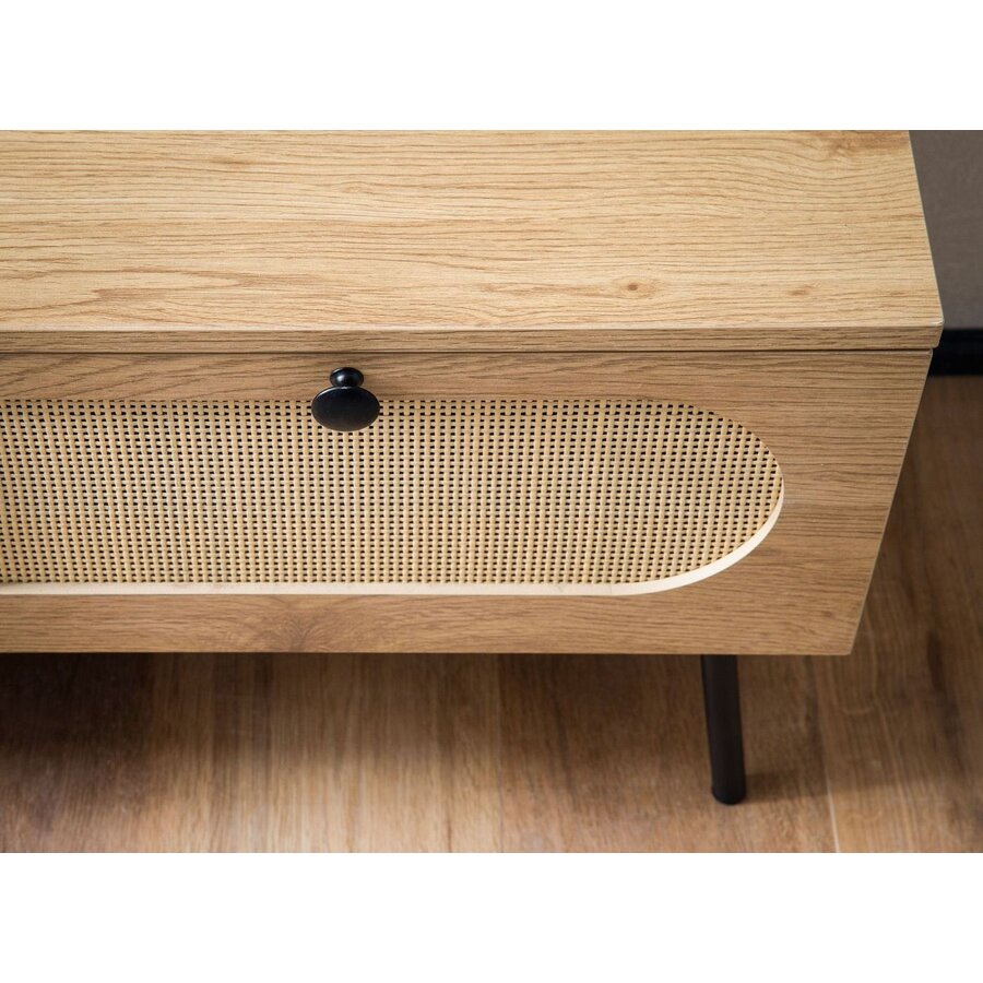 Nazar Eiken / Rattan TV-Meubel met 2-Lades Nazar Eiken / Rattan TV-Meubel met 2-Lades
