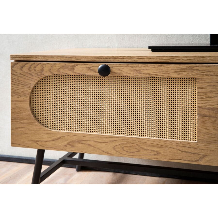 Nazar Eiken / Rattan TV-Meubel met 2-Lades Nazar Eiken / Rattan TV-Meubel met 2-Lades