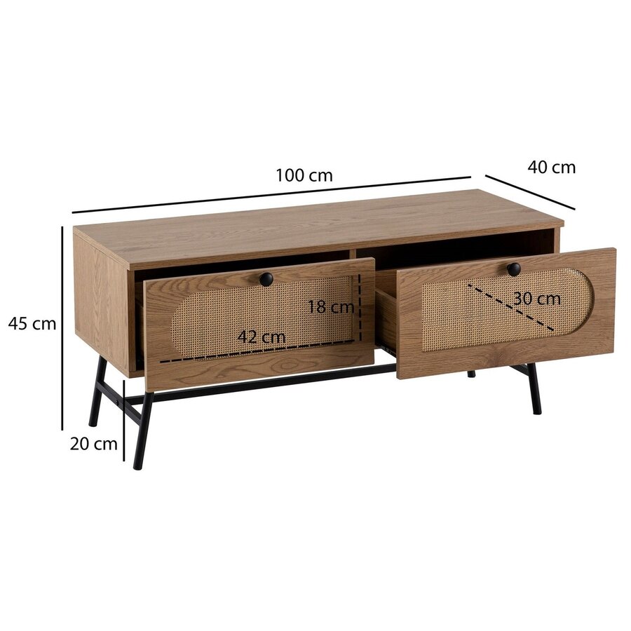 Nazar Eiken / Rattan TV-Meubel met 2-Lades Nazar Eiken / Rattan TV-Meubel met 2-Lades