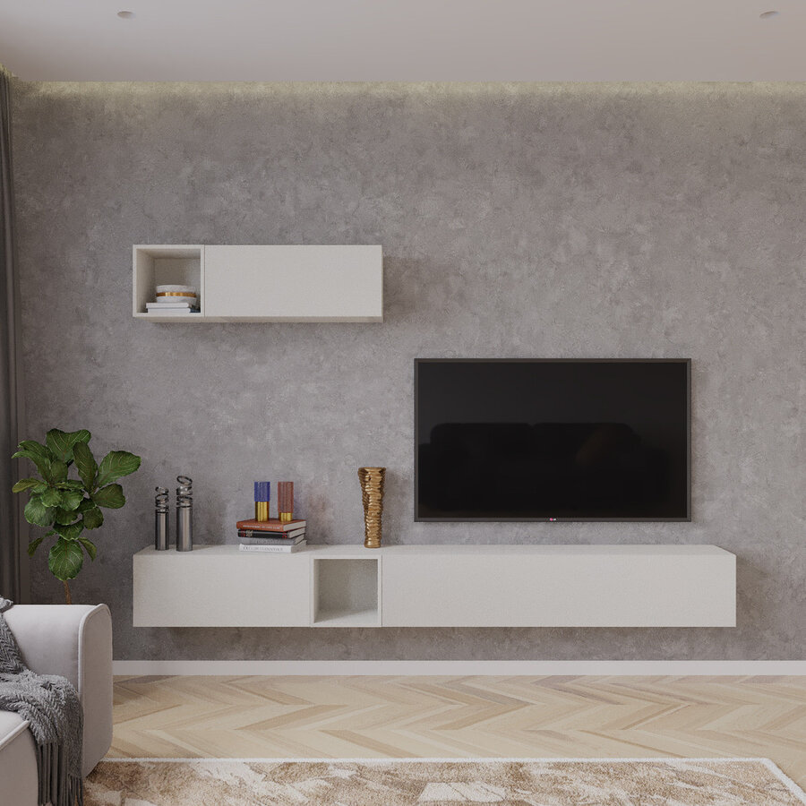 Palermo 235 cm Gesso TV Wandmeubel Palermo 235 cm Gesso TV Wandmeubel