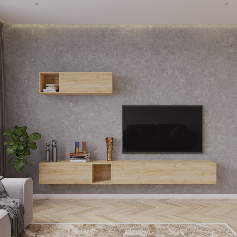 Palermo 235 cm Kadiz Eiken TV Wandmeubel Palermo 235 cm Kadiz Eiken TV Wandmeubel