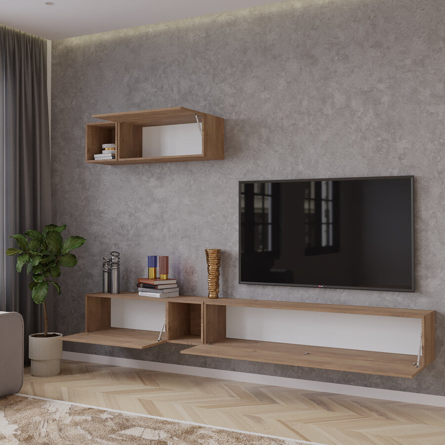 Palermo 235 cm Mercure Eiken TV Wandmeubel Palermo 235 cm Mercure Eiken TV Wandmeubel