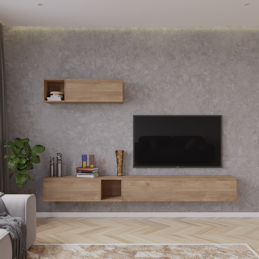 Palermo 235 cm Mercure Eiken TV Wandmeubel Palermo 235 cm Mercure Eiken TV Wandmeubel