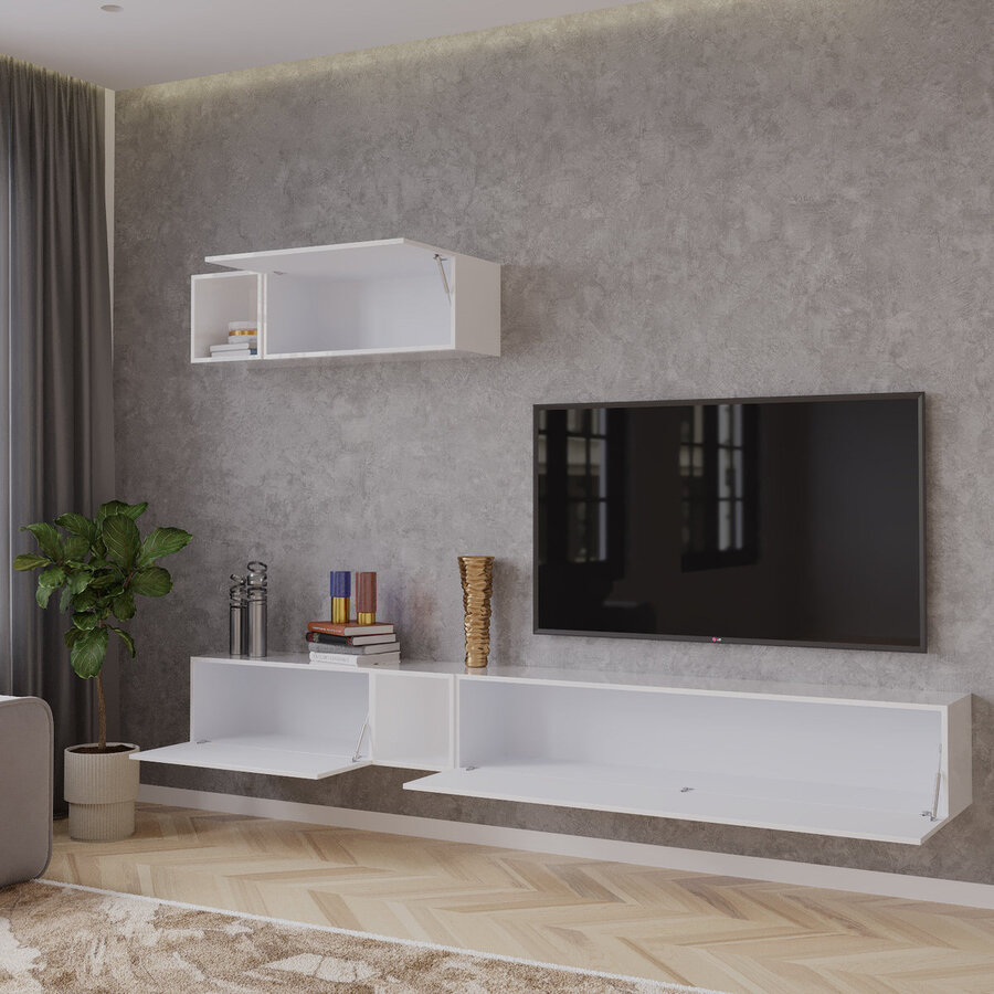 Palermo 235 cm Hoogglans Wit TV Wandmeubel Palermo 235 cm Hoogglans Wit TV Wandmeubel