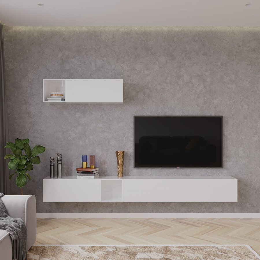 Palermo 235 cm Hoogglans Wit TV Wandmeubel Palermo 235 cm Hoogglans Wit TV Wandmeubel