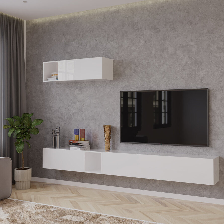 Palermo 235 cm Hoogglans Wit TV Wandmeubel Palermo 235 cm Hoogglans Wit TV Wandmeubel