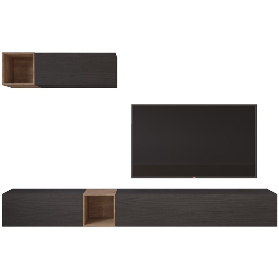 Palermo 235 cm Nero Zwart / Eiken TV Wandmeubel Palermo 235 cm Nero Zwart / Eiken TV Wandmeubel