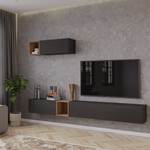 Nova Design Palermo 235 cm Nero Zwart / Eiken TV Wandmeubel Nova Design Palermo 235 cm Nero Zwart / Eiken TV Wandmeubel