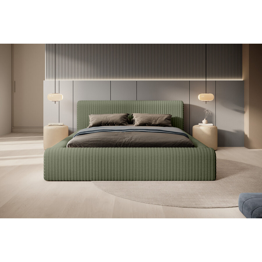 Hana 160 x 200 cm Gestoffeerd Bed Olijfgroen