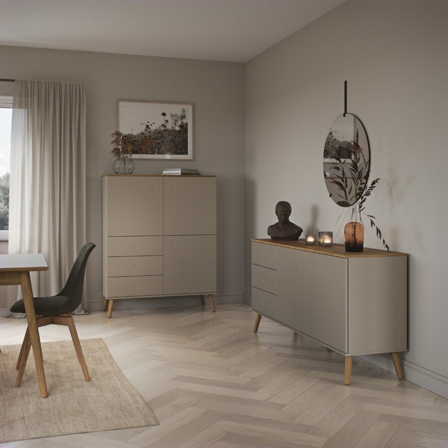 Dot Dressoir 2-Deuren en 3-LadesTaupe/Eiken Dot Dressoir 2-Deuren en 3-LadesTaupe/Eiken