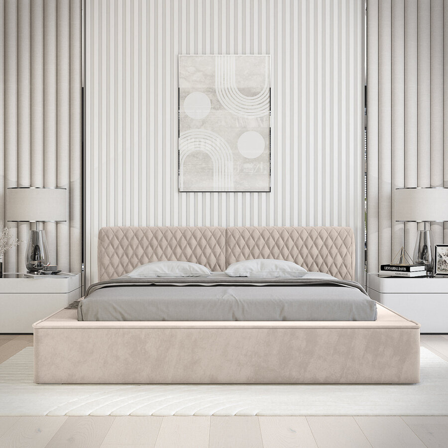 Azurro 160 x 200 cm Gestoffeerd Bed Beige Azurro 160 x 200 cm Gestoffeerd Bed Beige