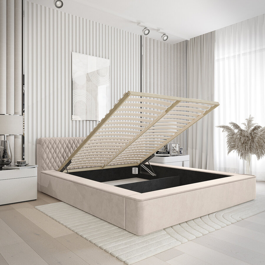 Azurro 160 x 200 cm Gestoffeerd Bed Beige Azurro 160 x 200 cm Gestoffeerd Bed Beige