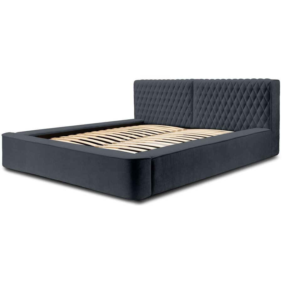 Azurro 160 x 200 cm Gestoffeerd Bed Donkerblauw Azurro 160 x 200 cm Gestoffeerd Bed Donkerblauw