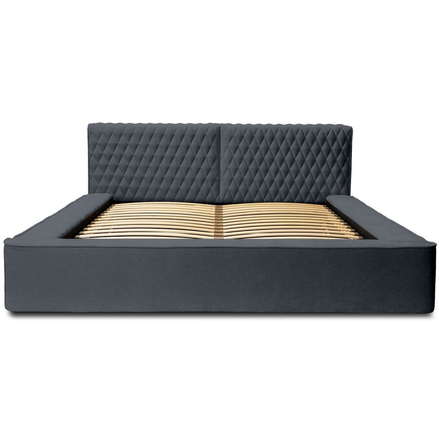 Azurro 160 x 200 cm Gestoffeerd Bed Donkerblauw Azurro 160 x 200 cm Gestoffeerd Bed Donkerblauw
