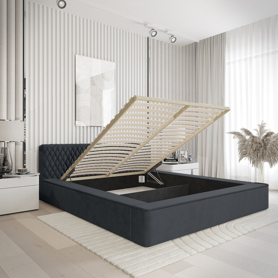 Azurro 160 x 200 cm Gestoffeerd Bed Donkerblauw Azurro 160 x 200 cm Gestoffeerd Bed Donkerblauw