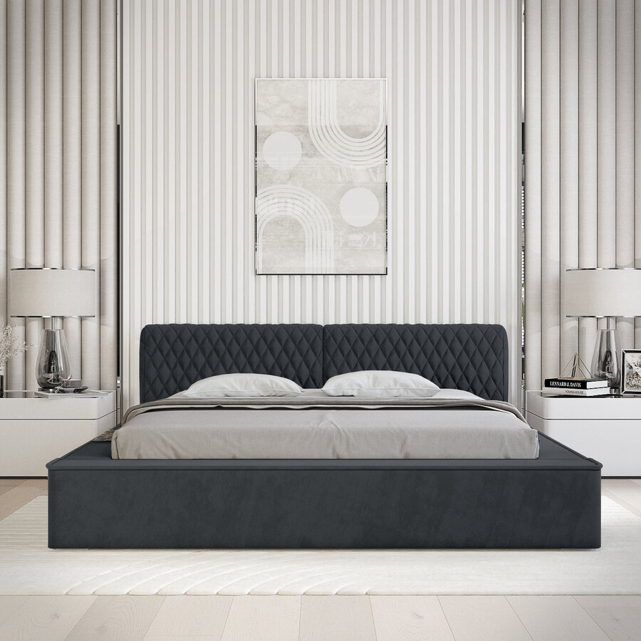 Azurro 160 x 200 cm Gestoffeerd Bed Donkerblauw Azurro 160 x 200 cm Gestoffeerd Bed Donkerblauw