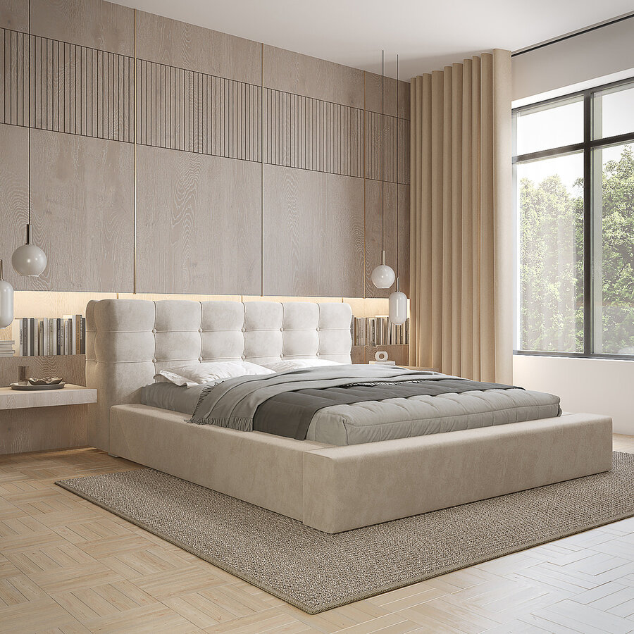 Grace 140 x 200 cm Gestoffeerd Bed Beige Grace 140 x 200 cm Gestoffeerd Bed Beige