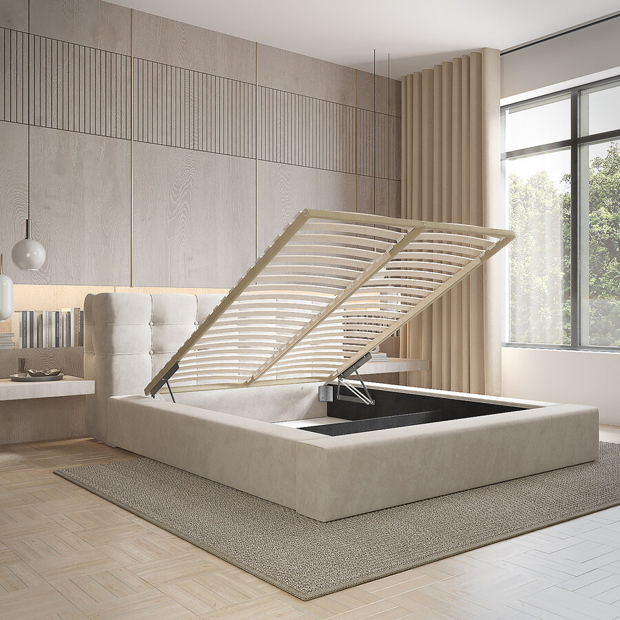 Grace 160 x 200 cm Gestoffeerd Bed Beige Grace 160 x 200 cm Gestoffeerd Bed Beige