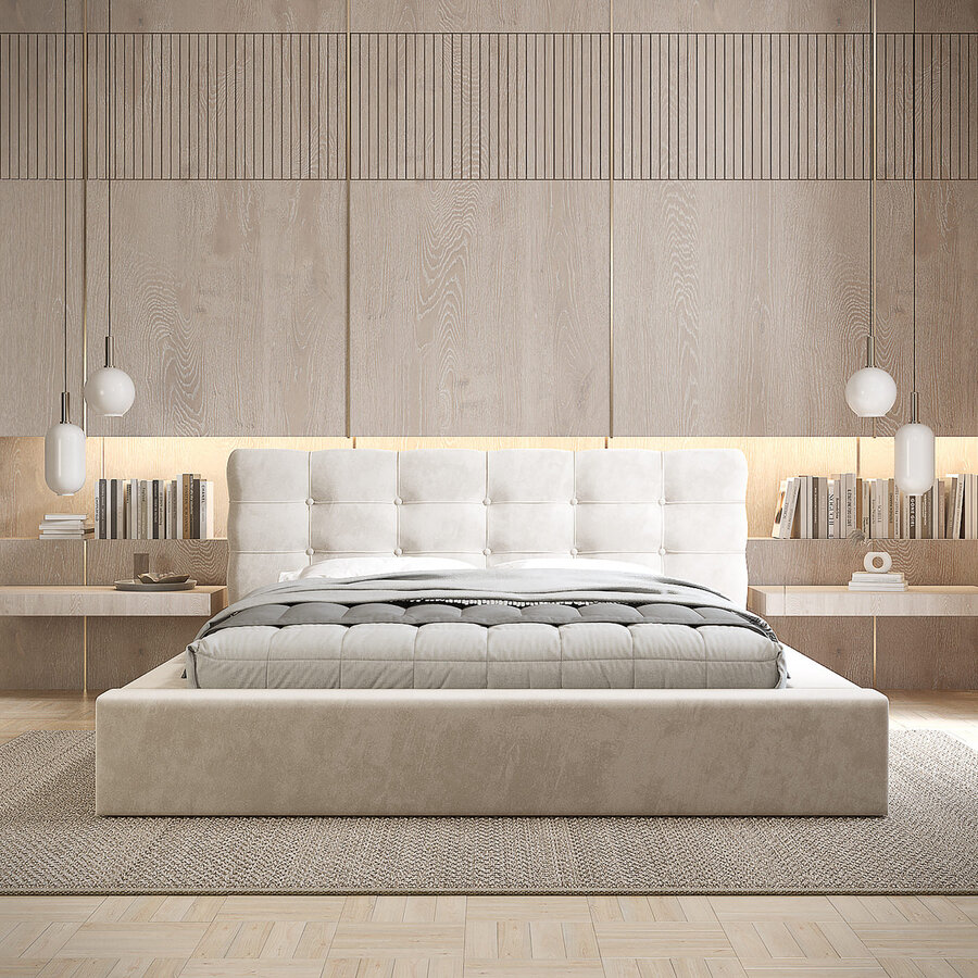 Grace 160 x 200 cm Gestoffeerd Bed Beige Grace 160 x 200 cm Gestoffeerd Bed Beige