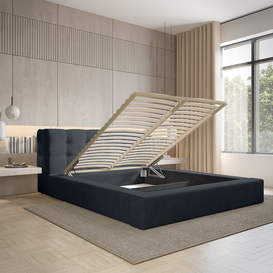 Grace 160 x 200 cm Gestoffeerd Bed Donkerblauw Grace 160 x 200 cm Gestoffeerd Bed Donkerblauw