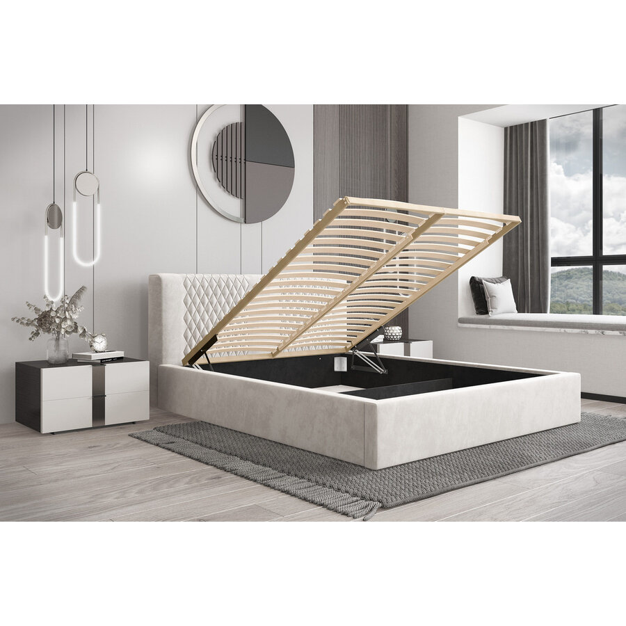 Montana 160 x 200 cm Gestoffeerd Bed Beige Montana 160 x 200 cm Gestoffeerd Bed Beige