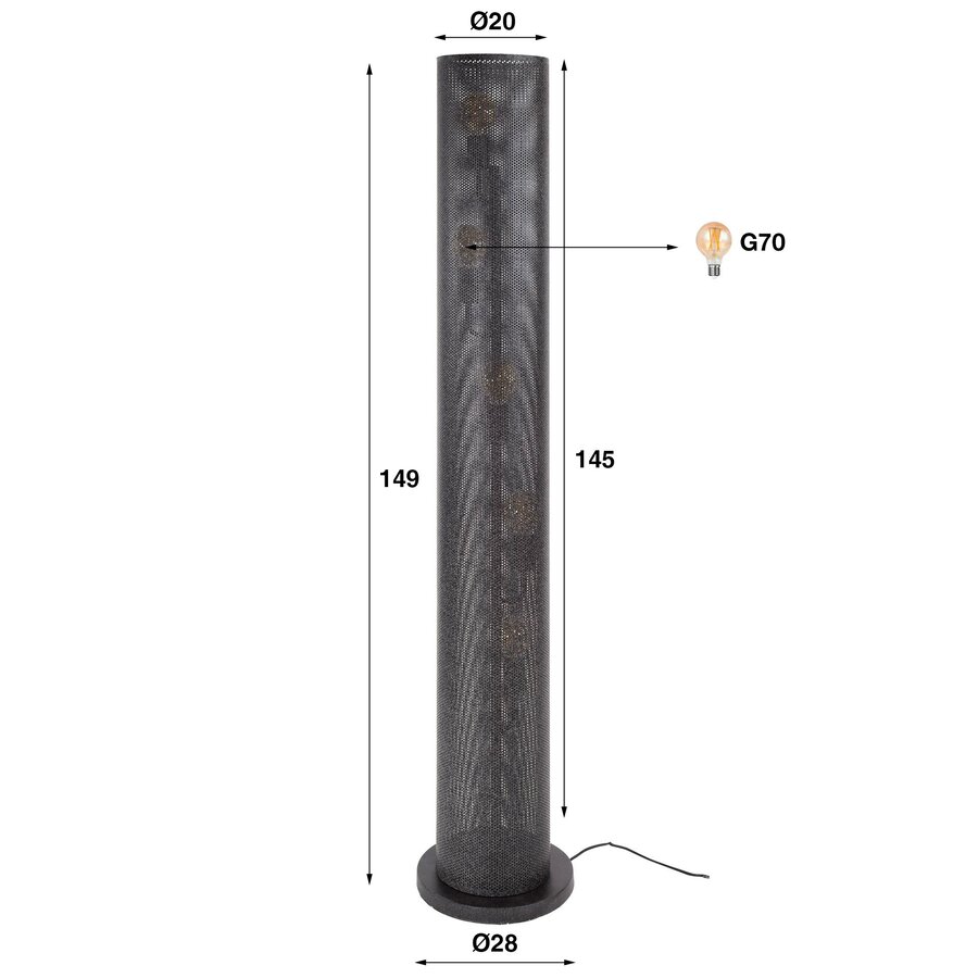 Koker Mesh Vloerlamp 5L Artic Zwart Koker Mesh Vloerlamp 5L Artic Zwart