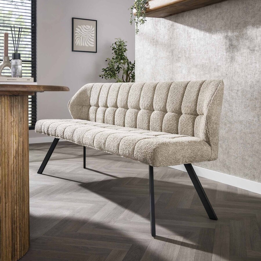 Raster Zand Bouclé Eetkamerbank 180 cm Raster Zand Bouclé Eetkamerbank 180 cm