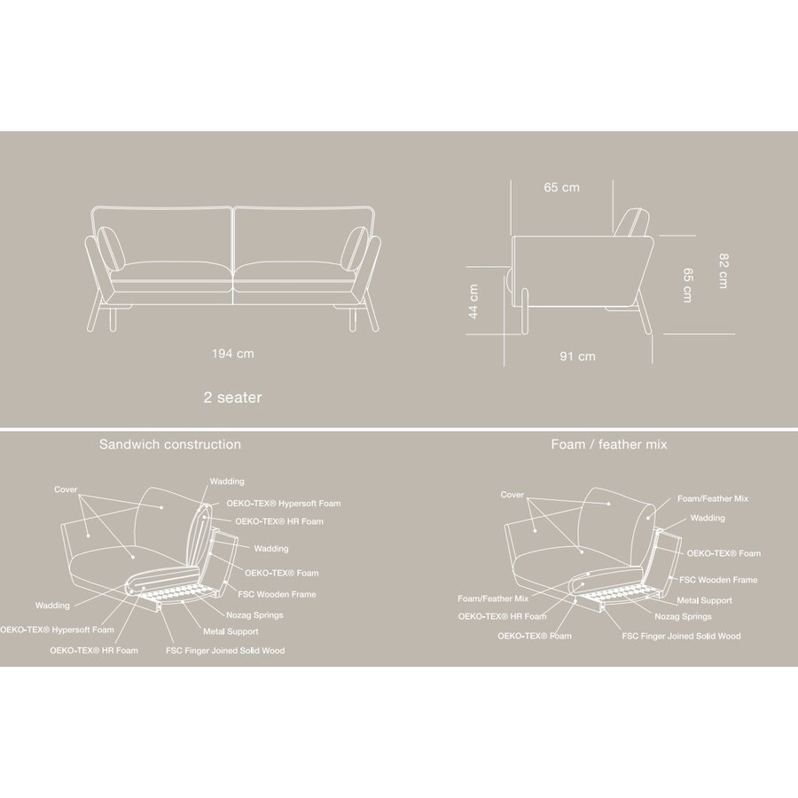 Hasle 2-zits Bank Taupe Bouclé / Eiken Hasle 2-zits Bank Taupe Bouclé / Eiken