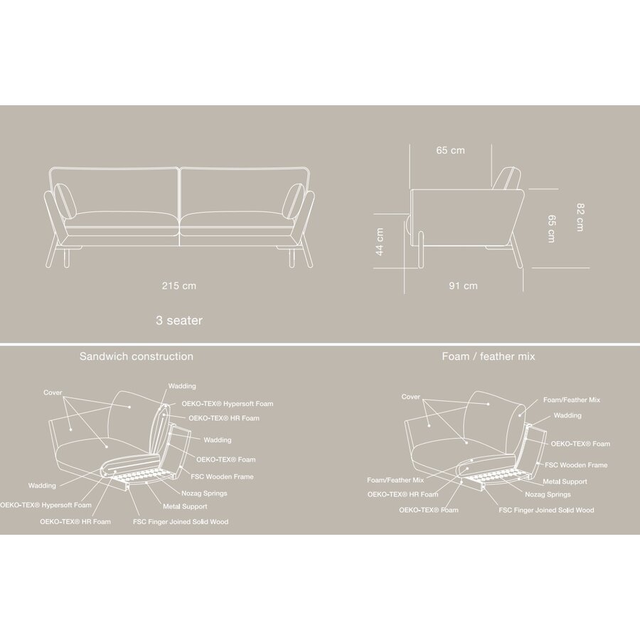 Hasle 3-zits Bank Gebroken Wit Bouclé / Eiken Hasle 3-zits Bank Gebroken Wit Bouclé / Eiken