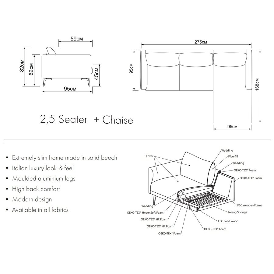 Dalsen 2,5-Zits + Chaise Lounge Oker Bouclé Dalsen 2,5-Zits + Chaise Lounge Oker Bouclé