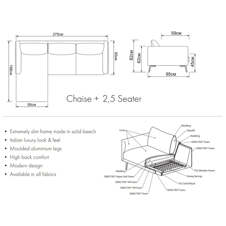Dalsen Chaise Lounge + 2,5-Zits Houtskool Zwart Bouclé Dalsen Chaise Lounge + 2,5-Zits Houtskool Zwart Bouclé