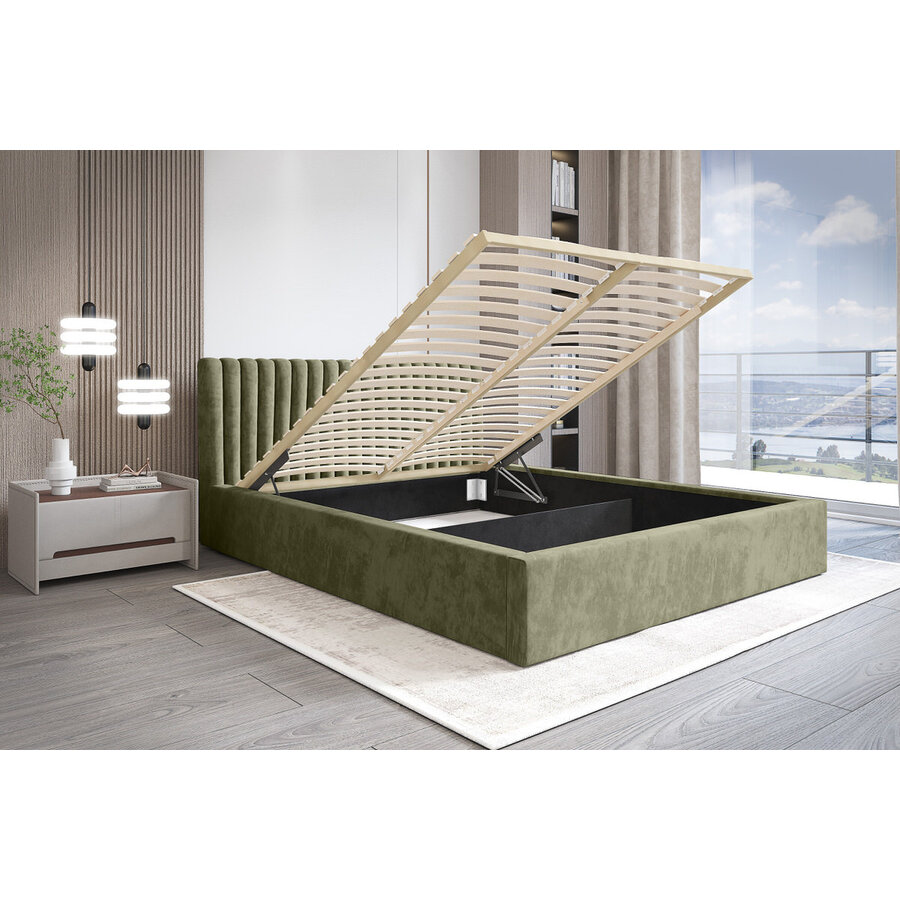 Vegas 160 x 200 cm Gestoffeerd Bed Olijfgroen Vegas 160 x 200 cm Gestoffeerd Bed Olijfgroen