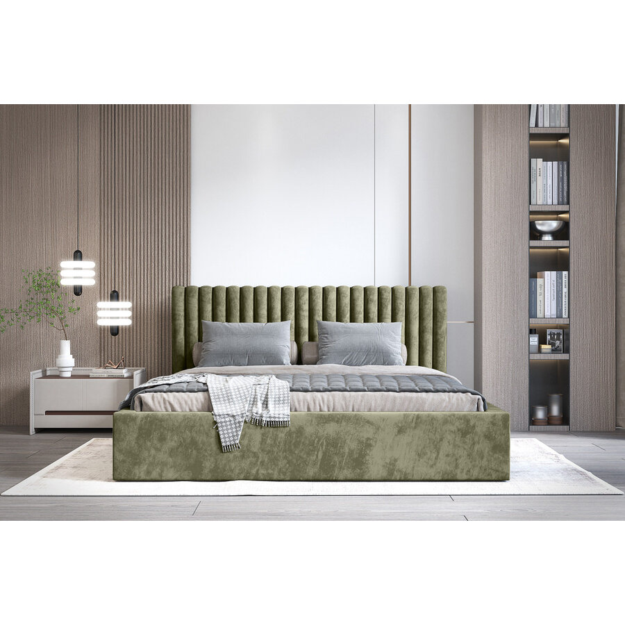 Vegas 160 x 200 cm Gestoffeerd Bed Olijfgroen Vegas 160 x 200 cm Gestoffeerd Bed Olijfgroen