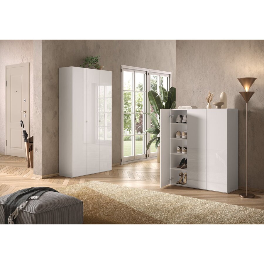 Smile Hoogglans Wit Schoenenkast 3-Deuren Laag Smile Hoogglans Wit Schoenenkast 3-Deuren Laag