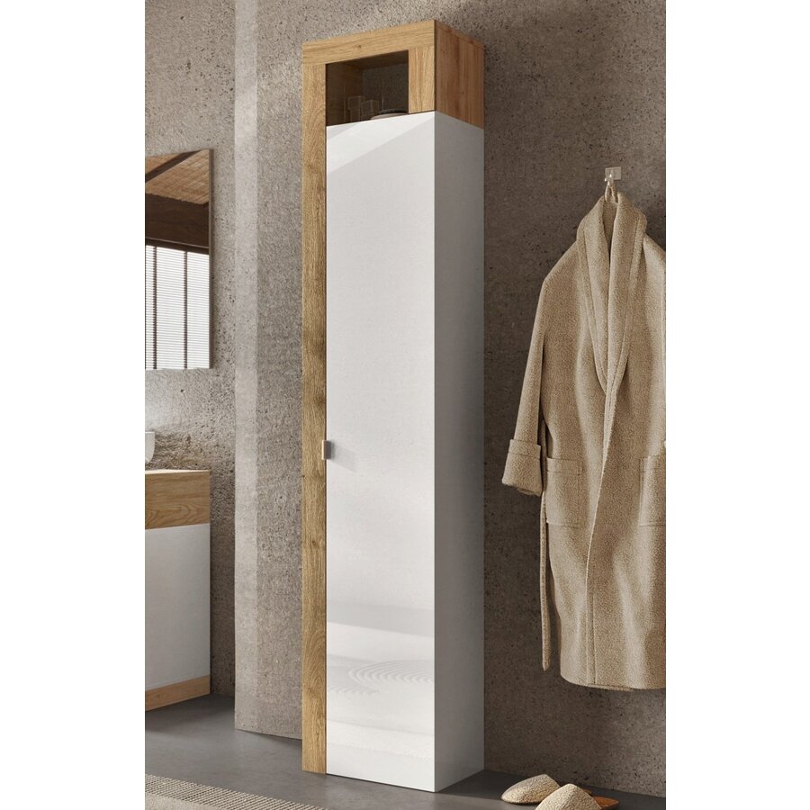 Hamburg HG Wit / Eiken Badkamerkast 1-Deur Hamburg HG Wit / Eiken Badkamerkast 1-Deur