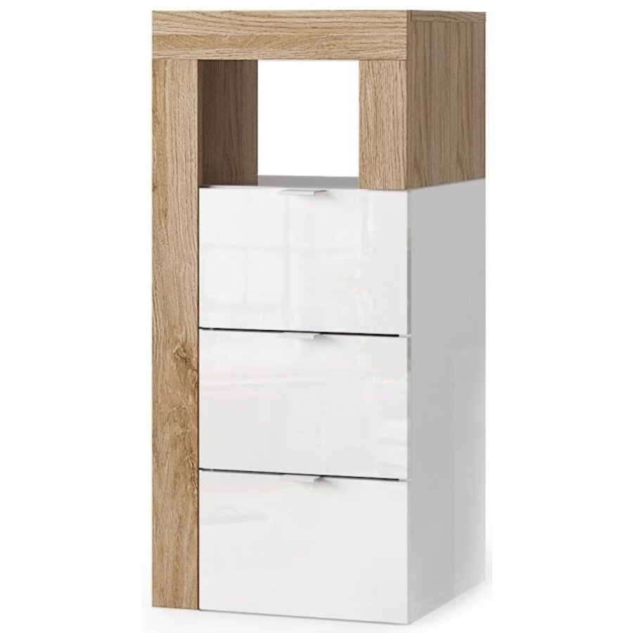 Hamburg HG Wit / Eiken Badkamerkast 3-Lades Mini Hamburg HG Wit / Eiken Badkamerkast 3-Lades Mini