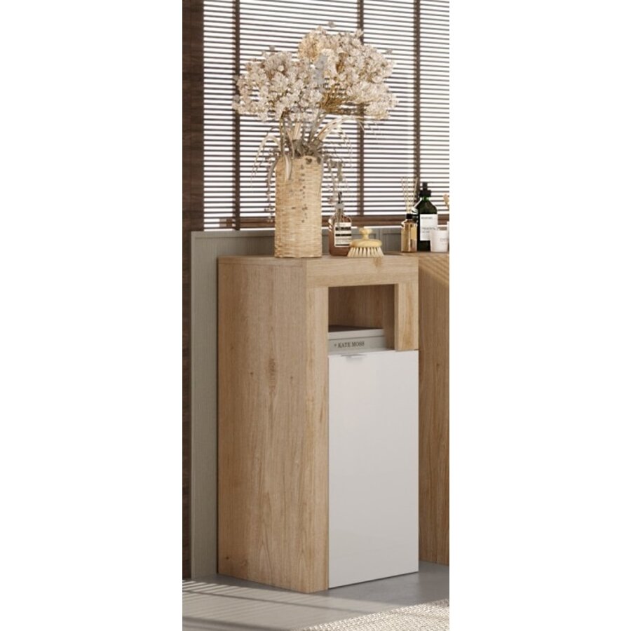 Hamburg HG Wit / Eiken Badkamerkast 1-Deur Mini Hamburg HG Wit / Eiken Badkamerkast 1-Deur Mini