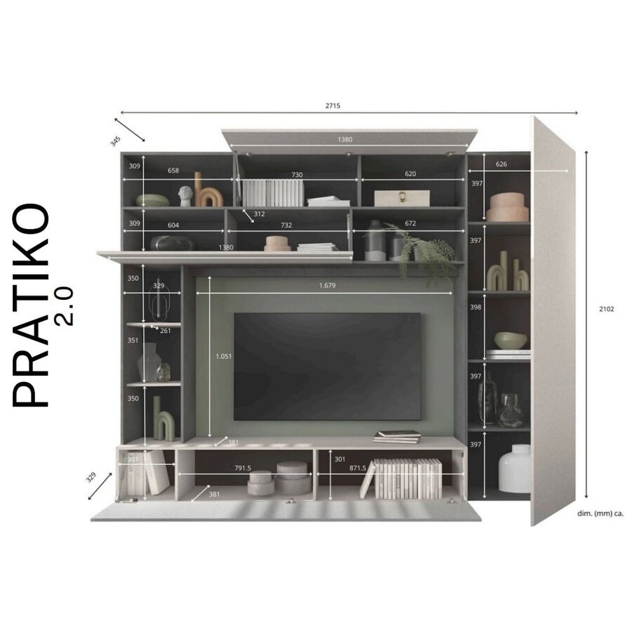Pratiko 2.0 Ghisa / Pietra TV Meubel Glazen Deur Pratiko 2.0 Ghisa / Pietra TV Meubel Glazen Deur