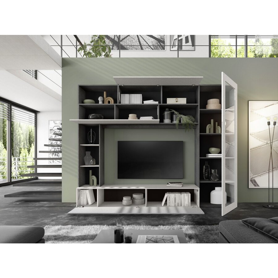 Pratiko 2.0 Ghisa / Pietra TV Meubel Glazen Deur Pratiko 2.0 Ghisa / Pietra TV Meubel Glazen Deur