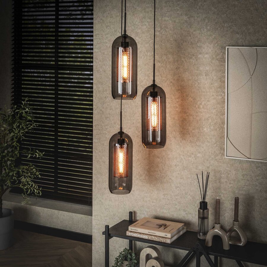 Tink Glas-Geperforeerd Staal Hanglamp 3L Getrapt Tink Glas-Geperforeerd Staal Hanglamp 3L Getrapt